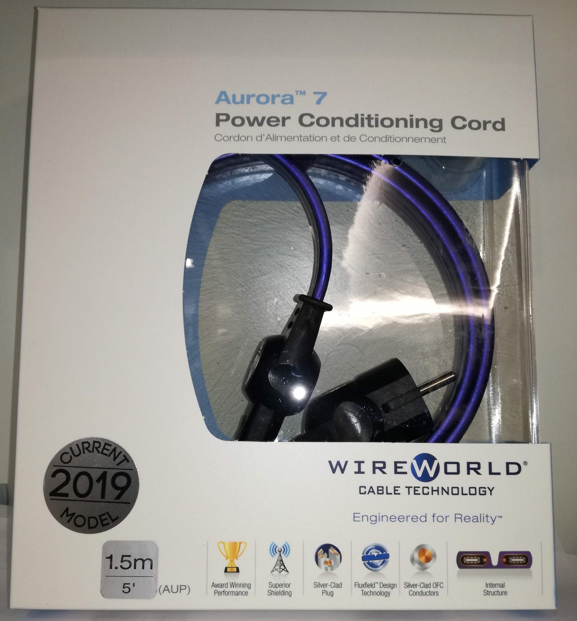 Wireworld aurora 7 cavo di alimentazione Conduttori in OFC Argentato da 1,5 MT