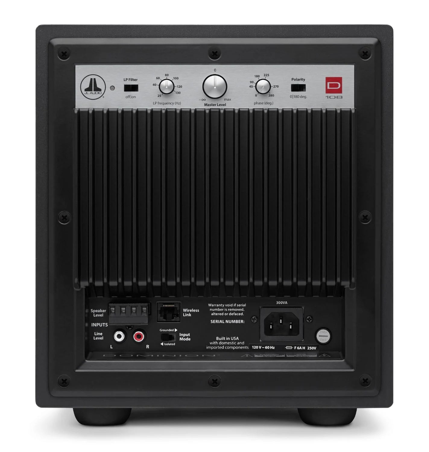 JL AUDIO D108 V2 black ash subwoofer attivo da 500 watt rms