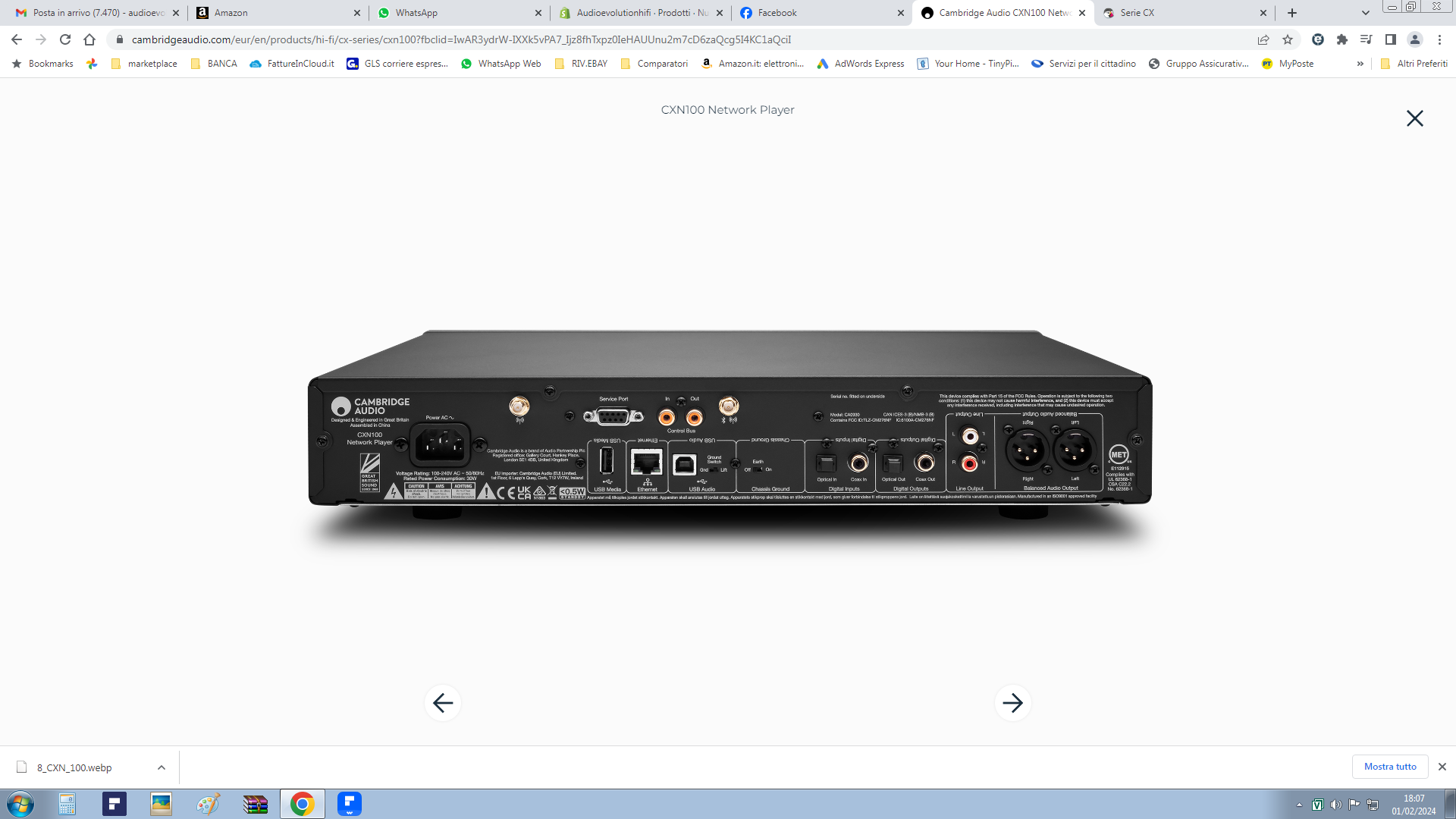 Cambridge Audio CXN100 streamer di rete con DAC ESS ES9028Q2M SABRE32