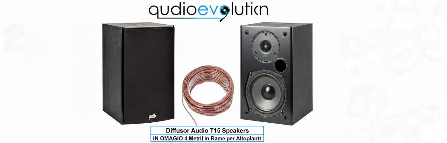 Polk Audio T15 diffusori 2 vie da scaffale bass reflex anteriore + 4mt cavo omaggio