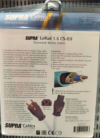 Supra LoRad 1.5 MKII CS EU terminato IEC e SCHUKO cavo di alimentazione di qualità