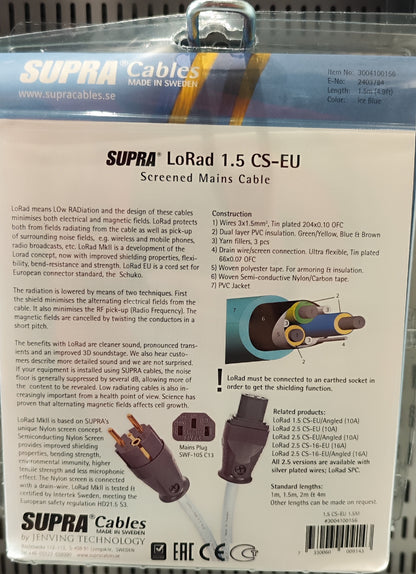 Supra LoRad 1.5 MKII CS EU terminato IEC e SCHUKO cavo di alimentazione di qualità