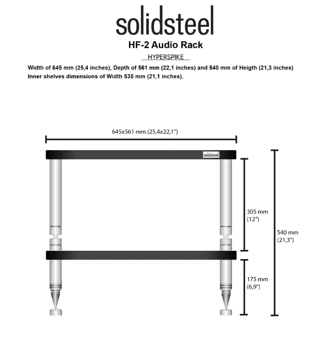 Solidsteel HF-2 bianco laccato mobile hifi a 2 ripiani 4 piedi in acciaio inox