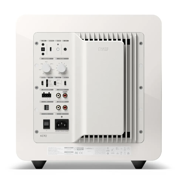 Kef KC92 bianco laccato subwoofer attivo con doppio driver 1000 watt di potenza