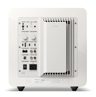 Kef KC92 bianco laccato subwoofer attivo con doppio driver 1000 watt di potenza