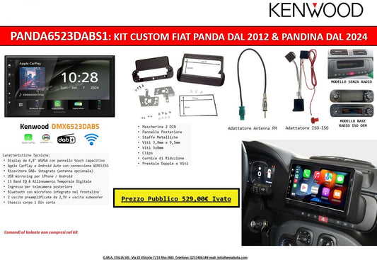 PANDA 6523DABS1 Kit Fiat Panda dal 2012 con radio 1 DIN o senza radio