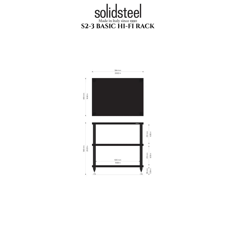Solidsteel S2-3 tavolino a 3 ripiani in mdf e piedini in alluminio