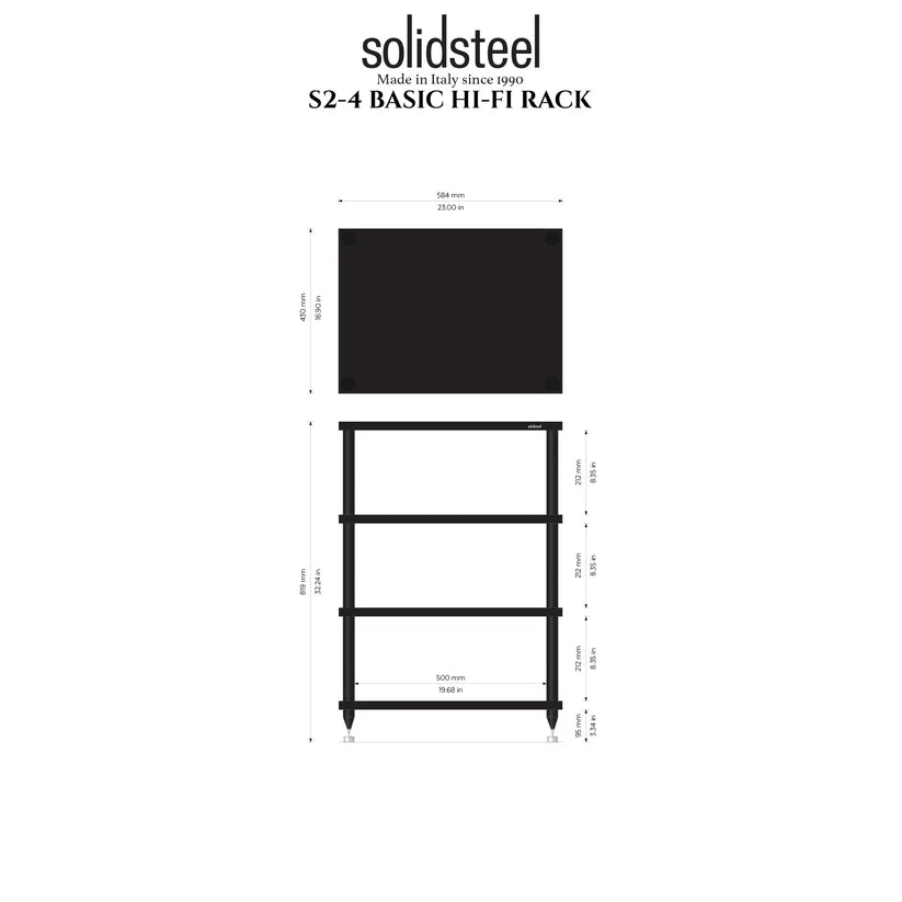 Solidsteel S2-4 tavolino a 4 ripiani in mdf e piedini in alluminio