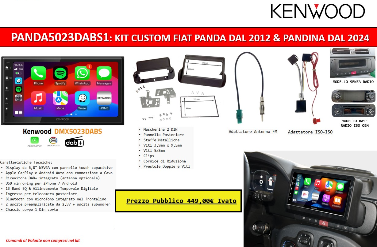 PANDA 5023DABS1 KENWOOD Kit Fiat Panda e Pandina dal 2012
