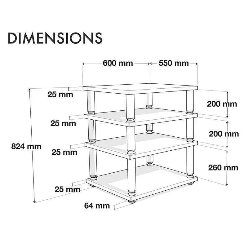 Norstone STABBL HIFI, mobile in metallo, ripiani in vetro temperato 15mm