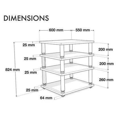 Norstone STABBL HIFI, mobile in metallo, ripiani in vetro temperato 15mm