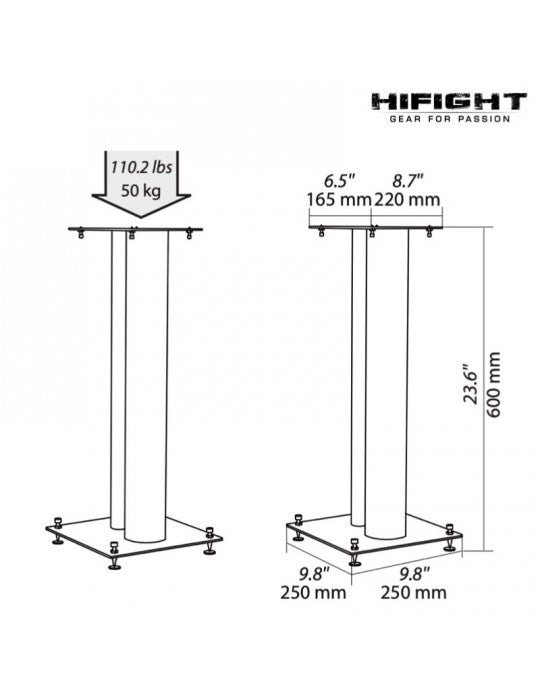 Norstone stylum 2 neri coppia stand H 60 cm punte regolabili