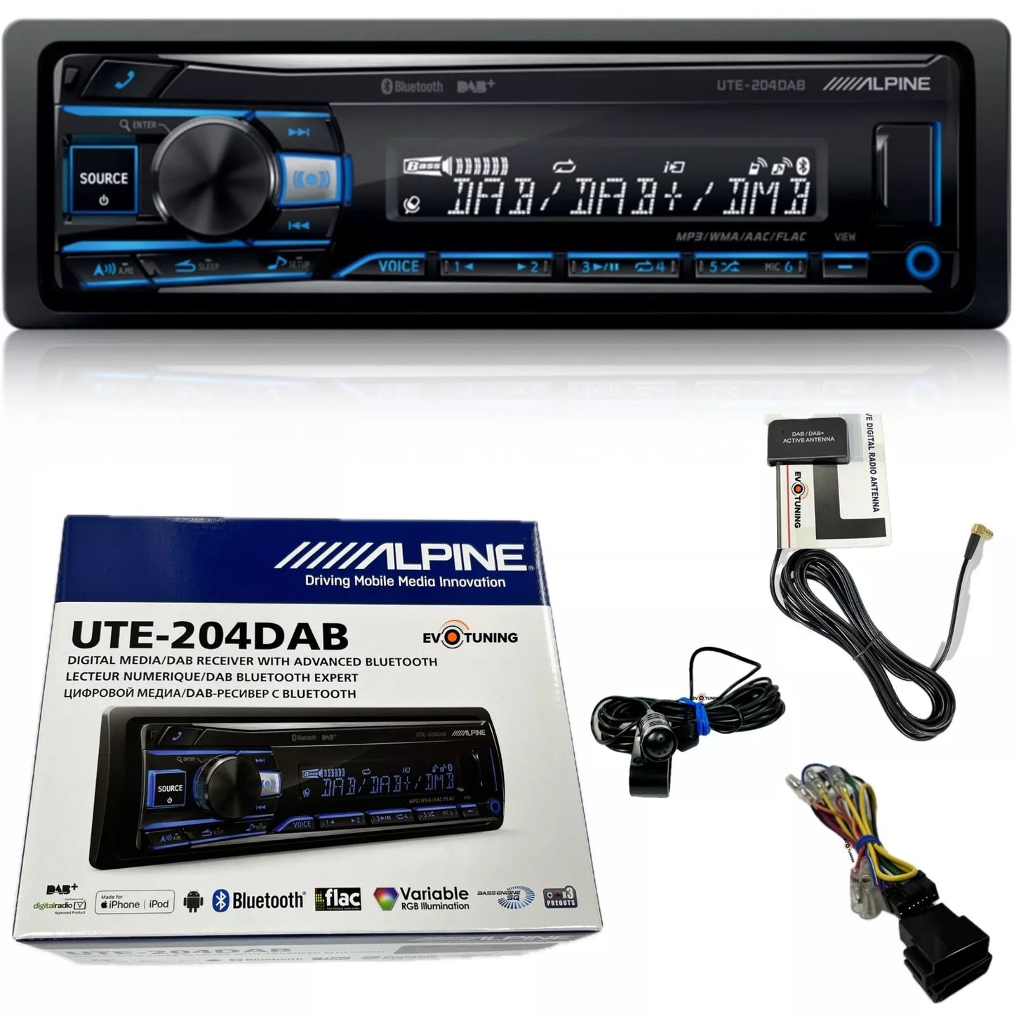 Autoradio ALPINE UTE 204DAB 4x50W Radio Bluetooth USB Microfono + Antenna DAB+