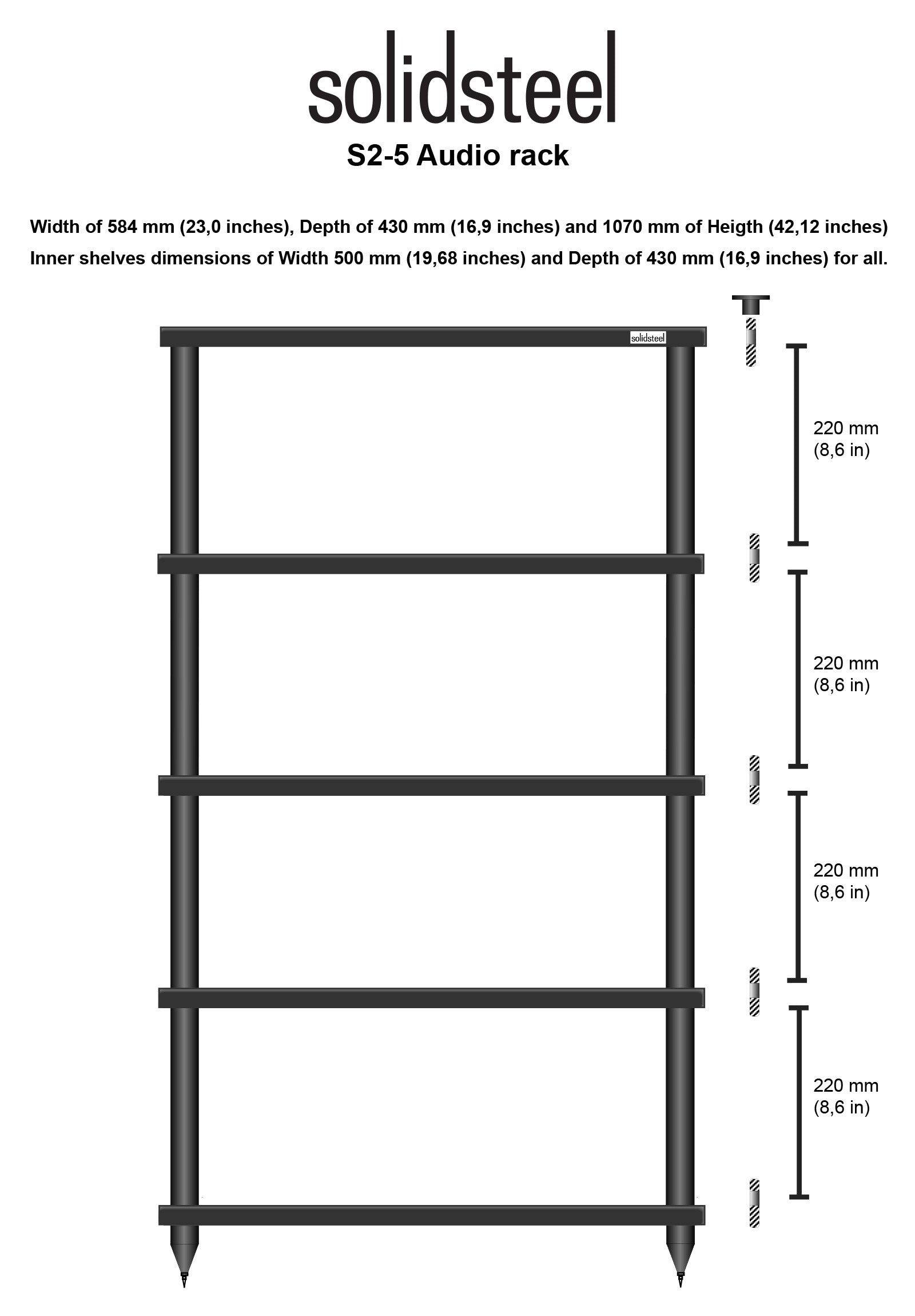 Solidsteel S2-5 tavolino a 5 ripiani in mdf e piedini in alluminio