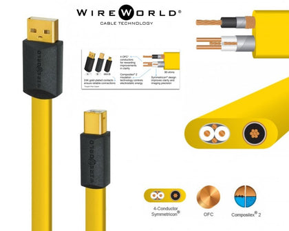WIREWORLD CHROMA USB 2.0 A-B CAVO 4 CONDUTTORI IN RAME OFC 1 METRO NUOVO