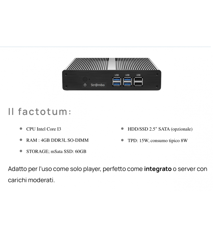 Strambo Streamer Server Core I3 ottimizzato per la musica