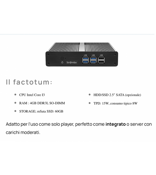 Strambo Streamer Server Core I3 ottimizzato per la musica