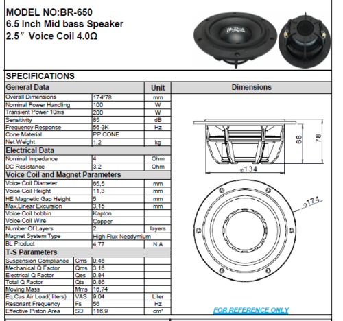 Burock BR-650 cp woofer da 16.5 cm con magnete a neodimio